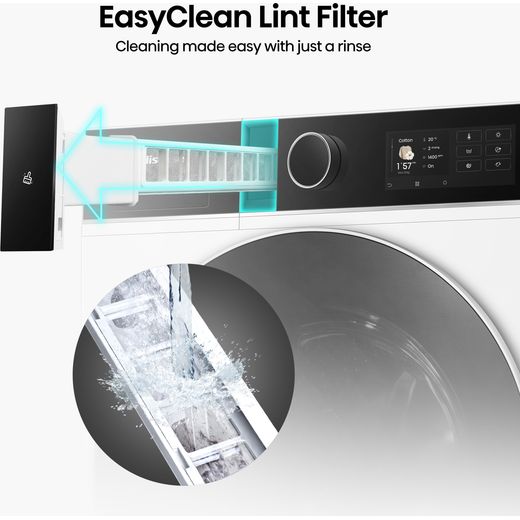 HiHisense KitchenFit 5i Series WD5I1245BWRH Wifi Connected / 8Kg Washer Dryer with 1400 rpm - White - Annotation - easy clean filter shot