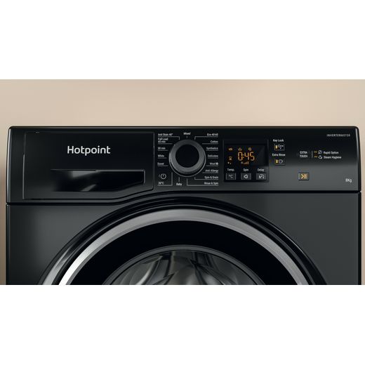 Hotpoint Anti-Stain NSWM 846 BS UK 8kg Washing Machine with 1400 rpm - Black - Close up control panel shot