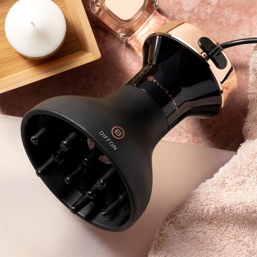 Bellissima Italia Ceramic Diffon Diffuser BEL11887 Hot Air Styler - Black - Diffuser on table shot