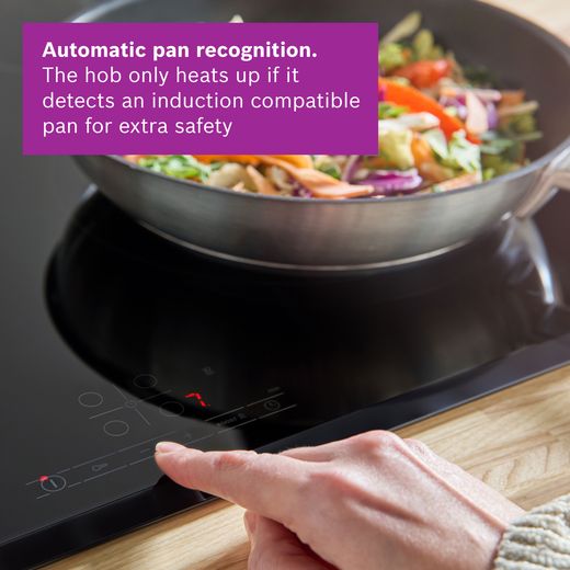 Bosch Series 4 PIE631BB5E 59cm Induction Hob - Black - annotation - pan recognition shot