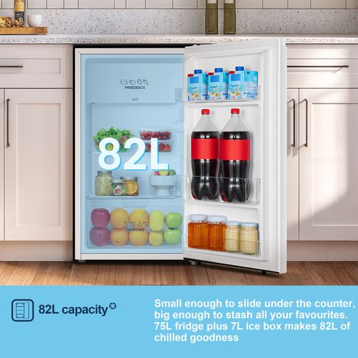 Fridgemaster MUR4894E Compact 84cm Fridge with Ice Box - White - Annotation - capacity shot