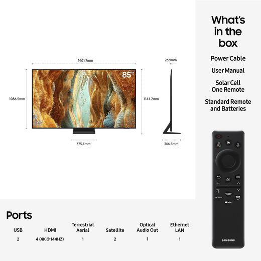 Samsung QN70F 85" 4K Ultra HD MiniLED Neo QLED Smart TV [2025] - DImensions