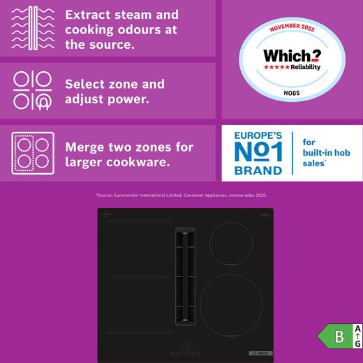 Bosch Series 4 PVS611B16E 59cm Venting Induction Hob - Black - Annotation - feature shot