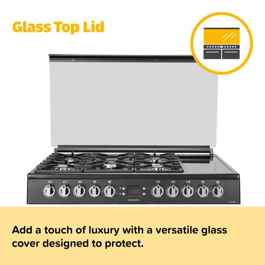 Leisure Chefmaster 100cm Dual Fuel Range Cooker - Cream - Annotation - Glass top lid