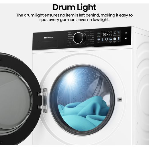 Hisense KitchenFit 3i Series WF3I9043BWFS2 9kg WiFi Connected Washing Machine with 1400 rpm - White - annotation - drum light shot 