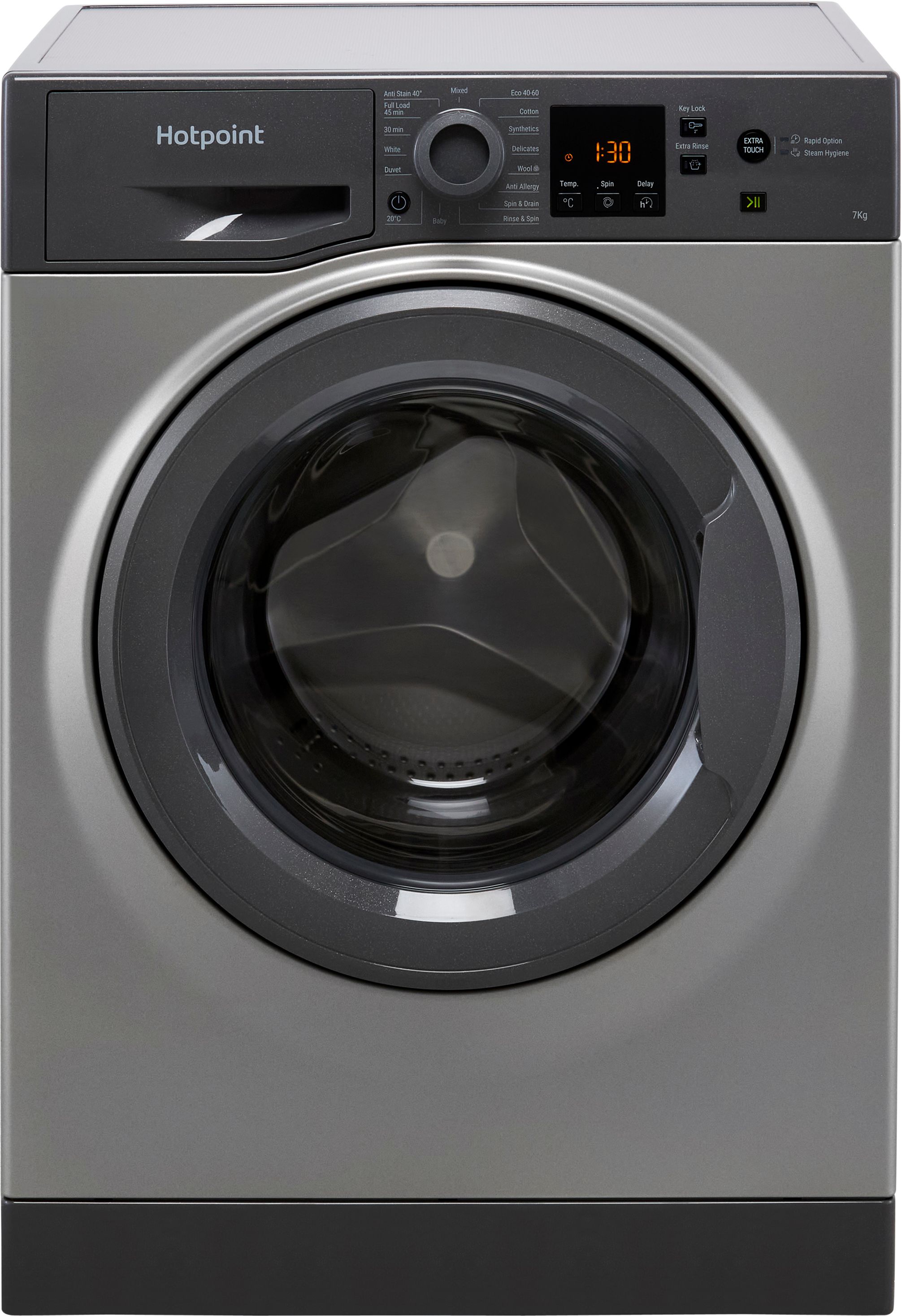 Hotpoint NSWM743UGGUKN 7kg Washing Machine with 1400 rpm - Graphite - D Rated, Silver