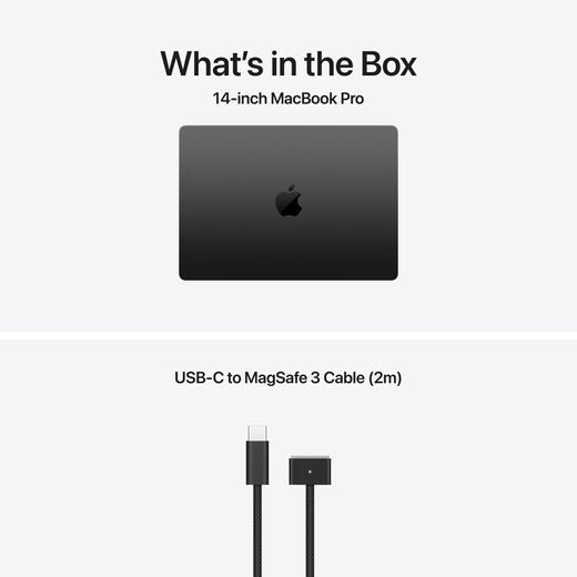 Apple 14" MacBook Pro, M5, 24GB RAM, 10 Core GPU, 1TB, 2025 - Space Black - Annotation - What in the box