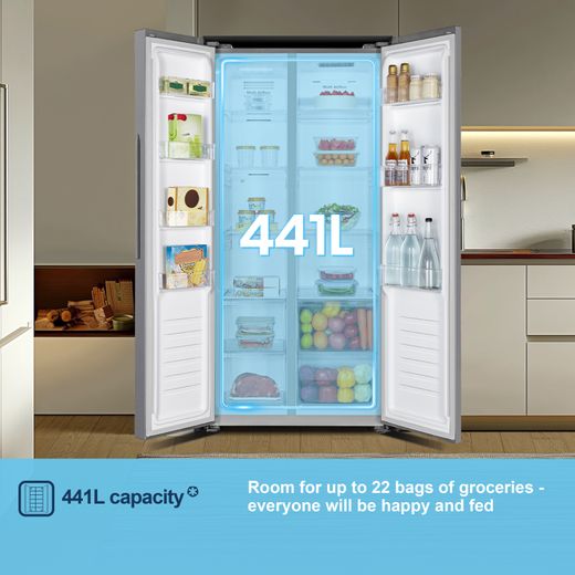 Fridgemaster American Fridge Freezer - Silver - Annotation - 441L capacity