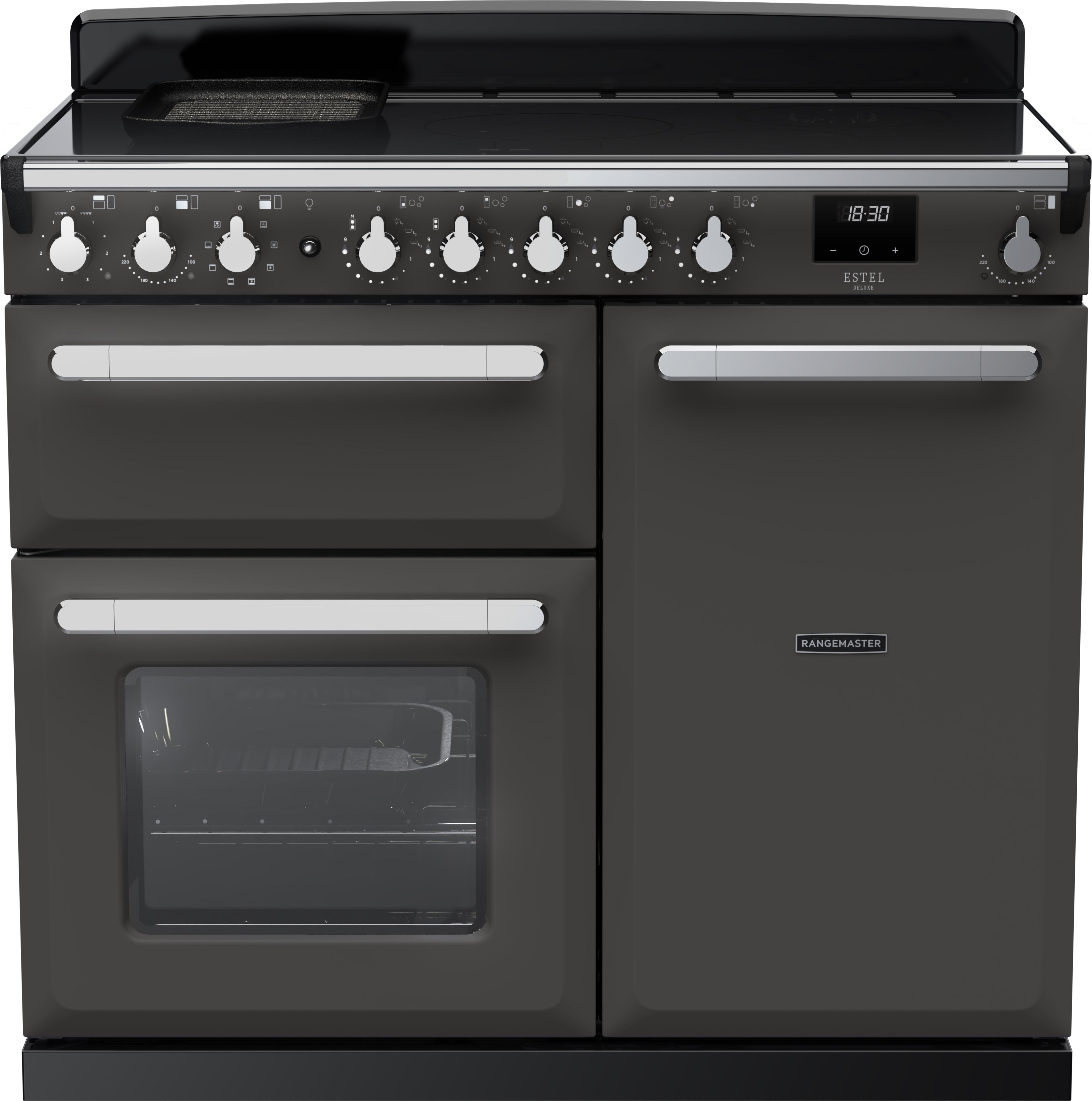Image of Rangemaster Estel Deluxe ESDL100EIPSLT/CM1 100cm wide Electric Range Cooker with Induction Hob - Slate / Chrome - A/A Rated, Grey
