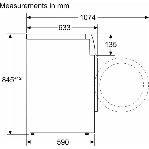 Bosch Series 6 i-Dos WGH254ARGB 10kg WiFi Connected Washing Machine with 1400 rpm - Graphite - Annotation - Dimension shot