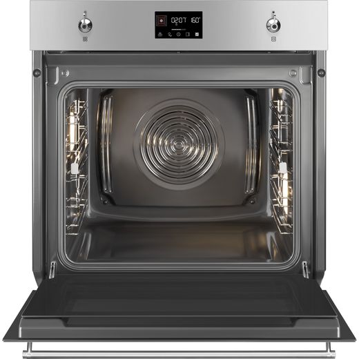 Smeg Classic Electric Single Oven - Stainless Steel - Door open no shelves