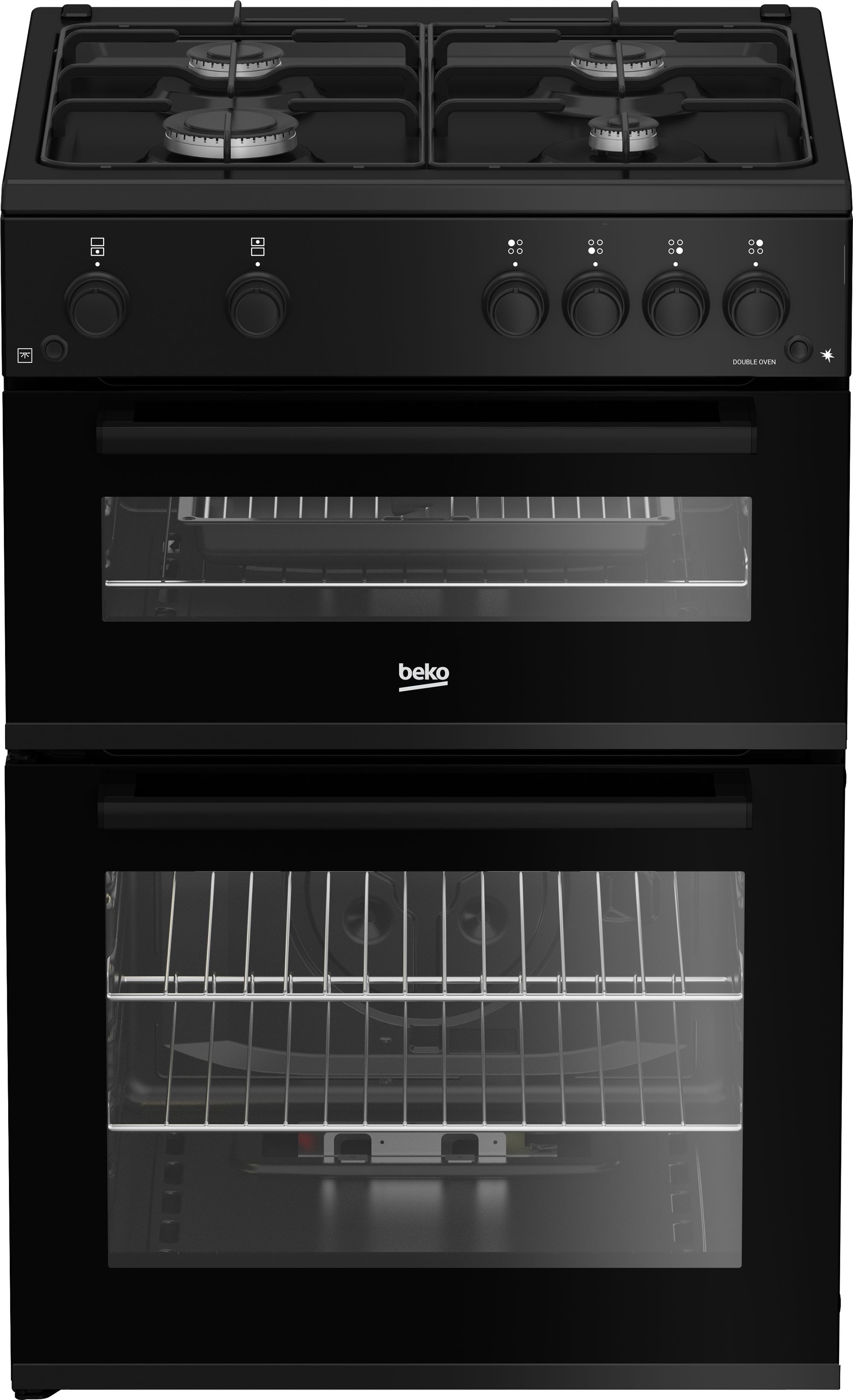 Image of Beko FDG6201K 60cm wide Double Oven Gas Cooker - Black - A/A+ Rated, Black