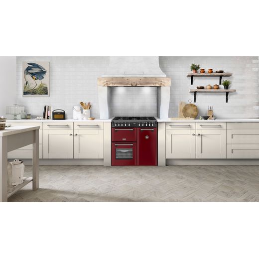 Stoves Richmond DX 90DF 90cm Dual Fuel Range Cooker - Garnet Red - Cooker in kitchen shot