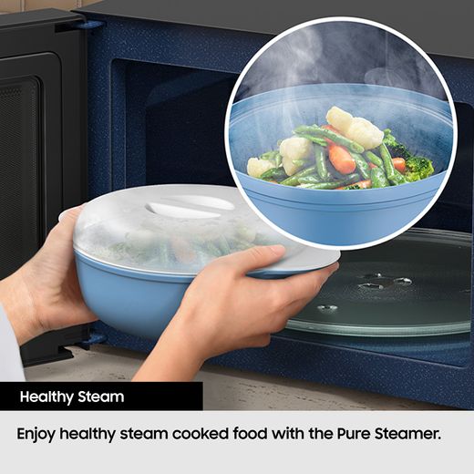 Samsung MC32DB7746KCE3 33cm tall, 52cm wide, Freestanding Microwave - Black - Annotation - Healthy steam shot