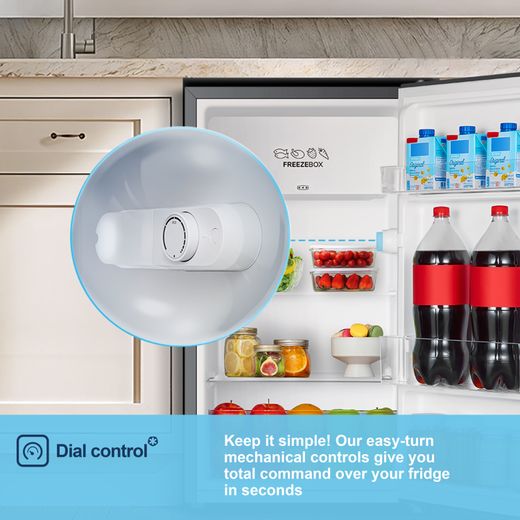 Fridgemaster MUR4894ES Compact 84cm Fridge with Ice Box - Stainless Steel - Annotation - Dial control