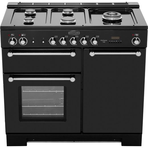 Rangemaster Kitchener 100cm Dual Fuel Range Cooker - Black / Chrome