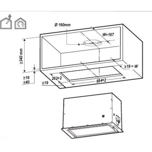 Elica 72 cm Canopy Cooker Hood - Black / Stainless Steel - Annotation - Dimension shot