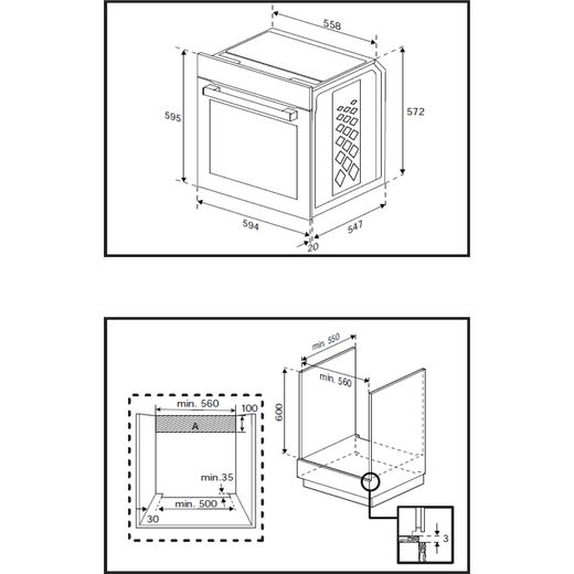 Beko AeroPerfect™ RecycledNet® Built In Electric Single Oven - Stainless Steel  - Annotation - Dimension shot