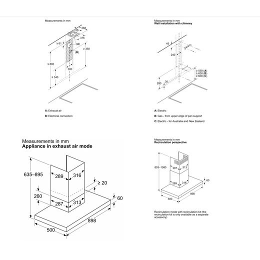 Bosch Series 4 Cooker Hood - Black - Dimensions
