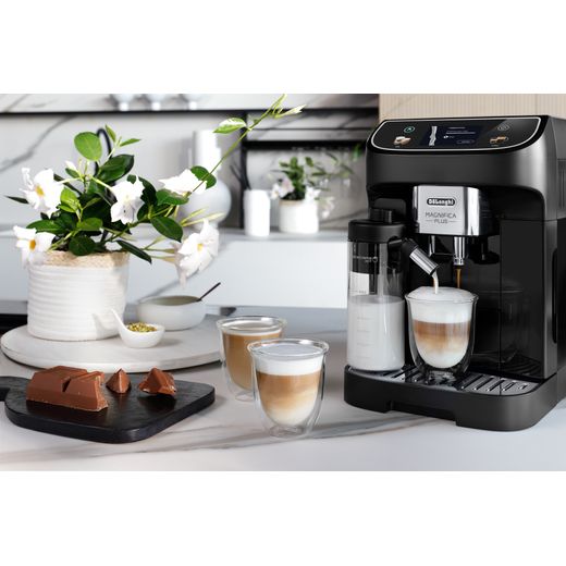 De'Longhi Magnifica Plus ECAM320.60.B Bean to Cup Coffee Machine - Black - Close up of coffee machine on kitchen counter shot