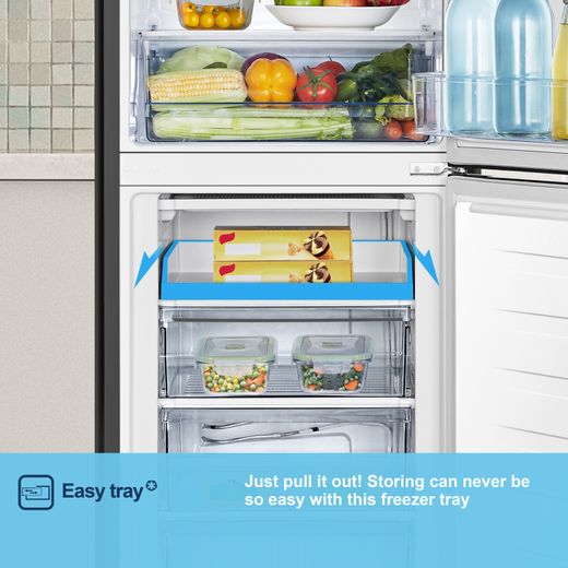 Fridgemaster MC55240EB 174cm Fridge Freezer - Black - Annotation - Easy tray
