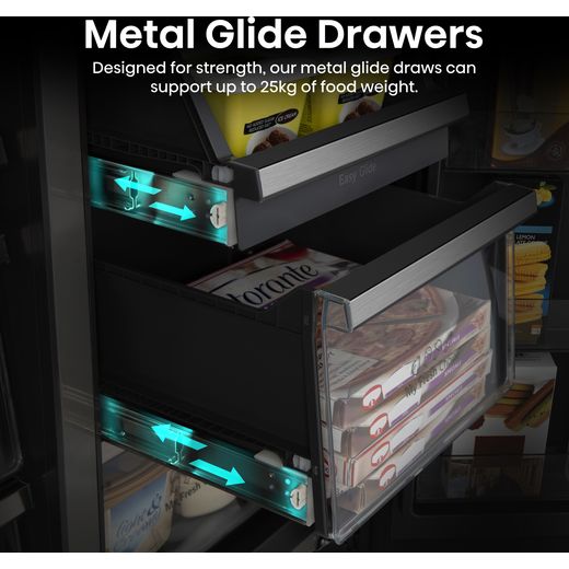 Hisense Pureflat Eclipse American Fridge Freezer - Black - Annotation - Metal glide drawers