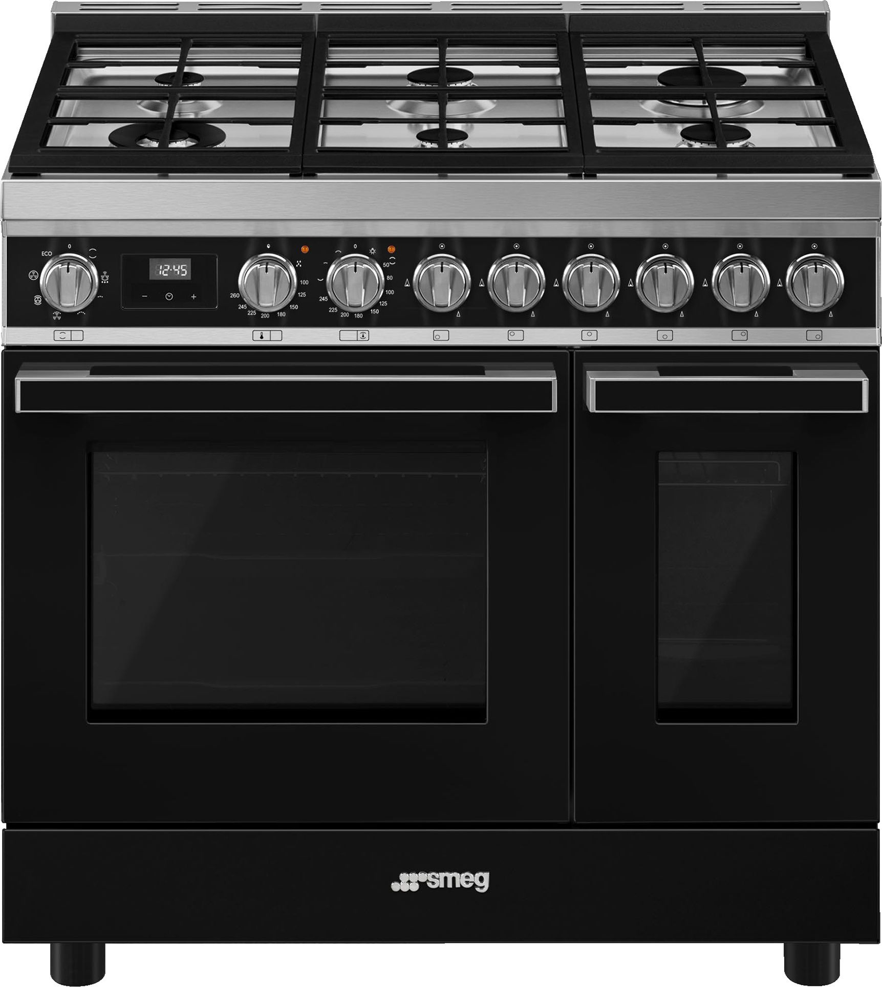 Smeg Portofino CPF92GMBL Dual Fuel Range Cooker - Black - A/A Rated, Black