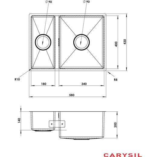 Harlyn Carbis 1.5 Inset Kitchen Sink - Gunmetal - annotation - dimension shot