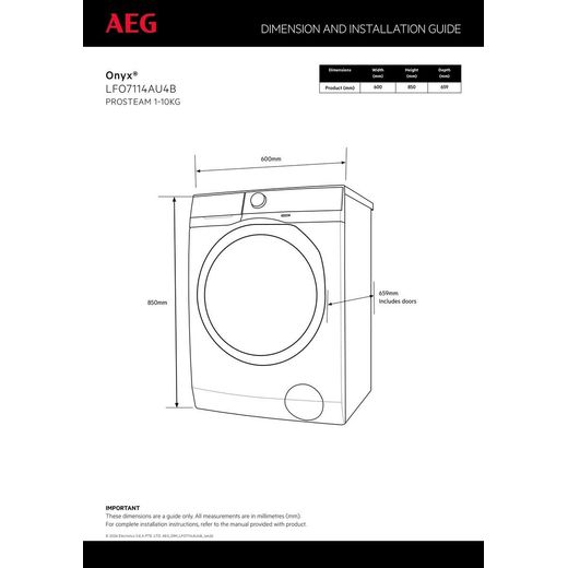 AEG LFO7114AU4B Washing Machine with 1400 rpm - Anthracite - annotation - dimension shot