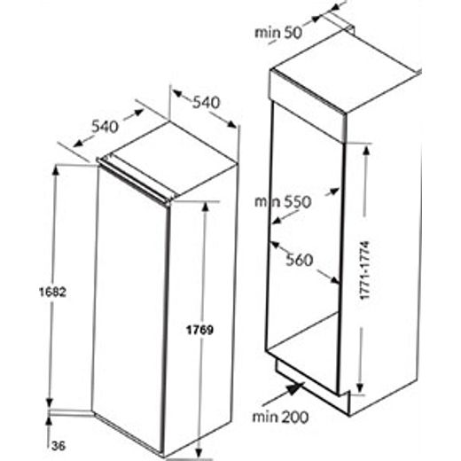 CDA FW991 Integrated 177cm Upright Freezer - dimensions