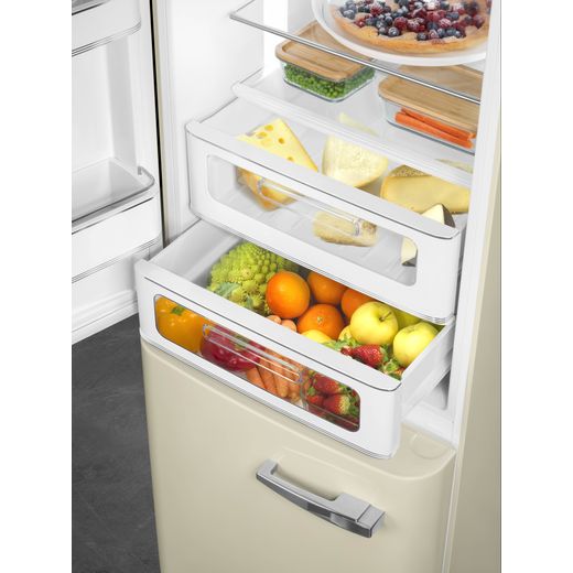 Smeg 50's Style FAB32LCR6UK 197cm 60/40 Frost Free Fridge Freezer - Cream - Close up drawer full shot