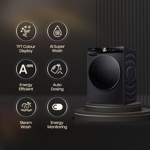 Hisense 7S Series WF7S1247BB 12kg Washing Machine with 1400 rpm - Black - Annotation - Features shot 
