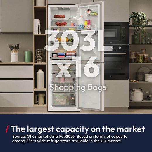 Hoover HONCQ3T518EWWK 185cm 50/50 No Frost Fridge Freezer - White  - Annotation - capacity shot