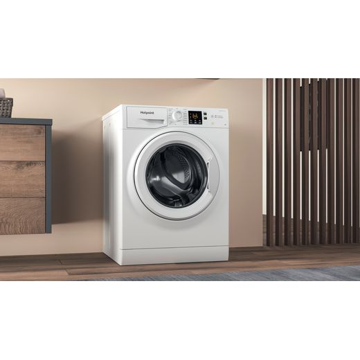 Hotpoint Anti-Stain NSWM 846 W UK 8kg Washing Machine with 1400 rpm - White - Washing machine in room shot
