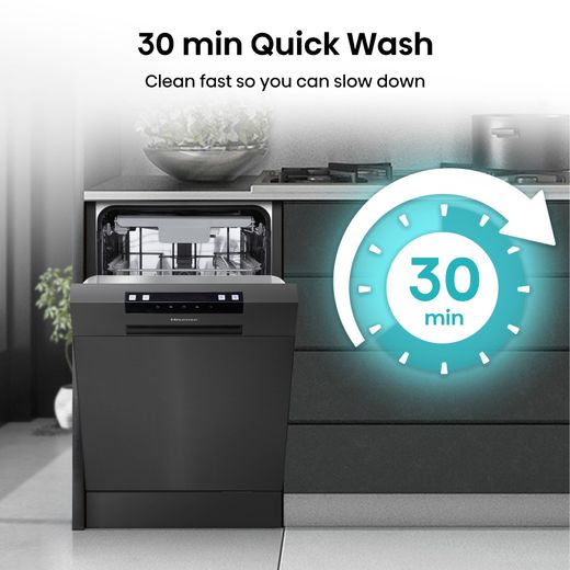 Hisense Slimline Dishwasher - Black - Annotation - 30 minute quick wash