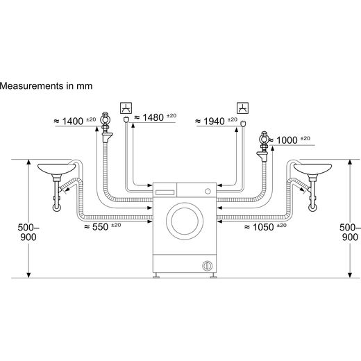 Bosch Series 4 WKD28260GB Integrated 8Kg / 5Kg Washer Dryer with 1400 rpm - White - annotation - dimensions shot
