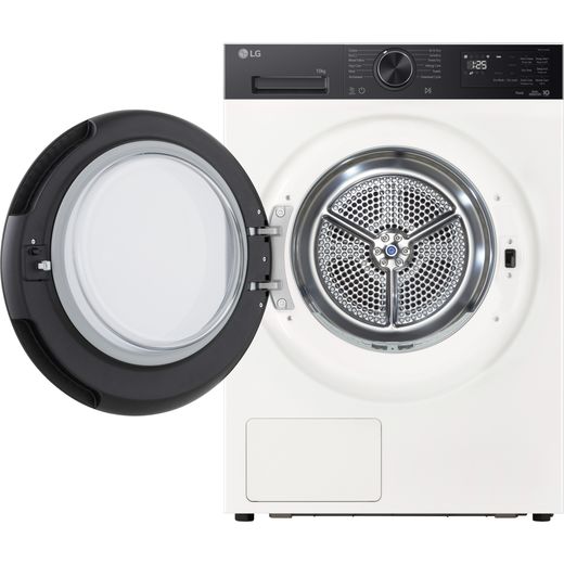 LG RHX5010THB Wifi Connected 10Kg Heat Pump Tumble Dryer - White - front with door open shot