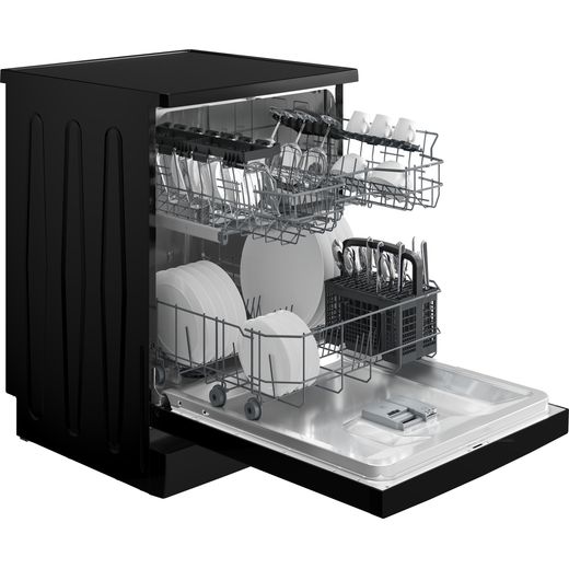 Beko Standard Dishwasher - Black - right perpsective with door open shot