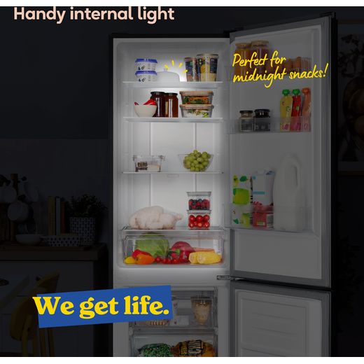 Russell Hobbs RH181TNF552E1DI 181cm 60/40 Frost Free Fridge Freezer - Black Steel - Annotation - internal light shot 