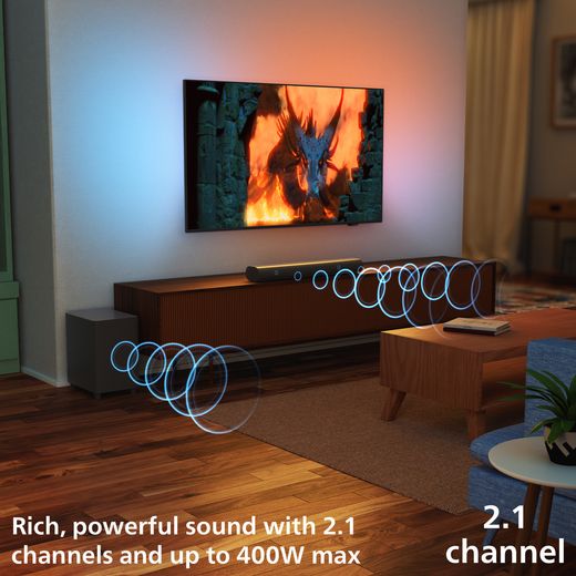 Philips TAB6100/10 Bluetooth 2.1 Soundbar - Grey - Annotation - 400W max