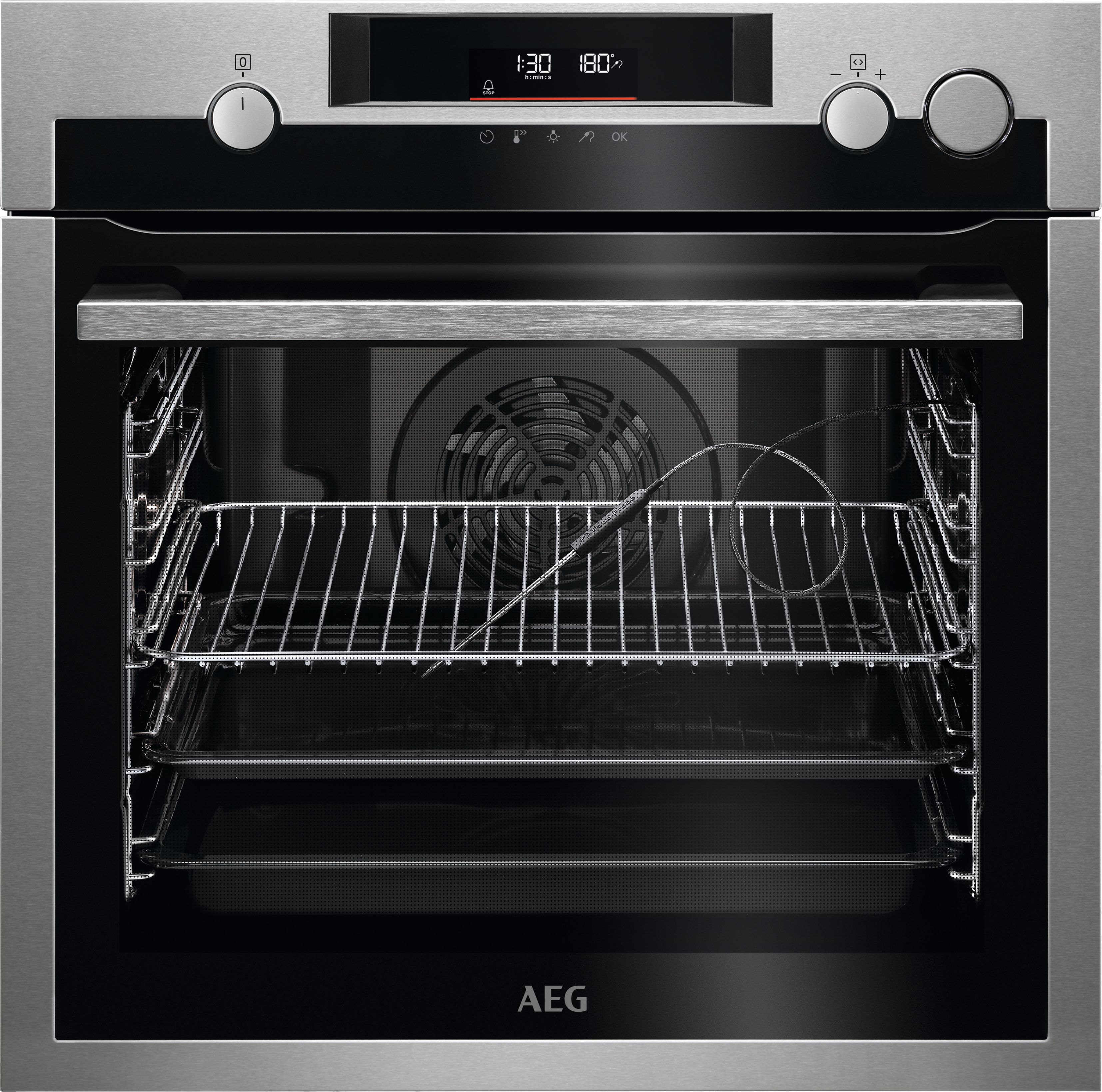AEG 7000 SteamCrisp BSE577261M Built In Electric Single Oven and Pyrolytic Cleaning - Black / Stainless Steel - A+ Rated, Black