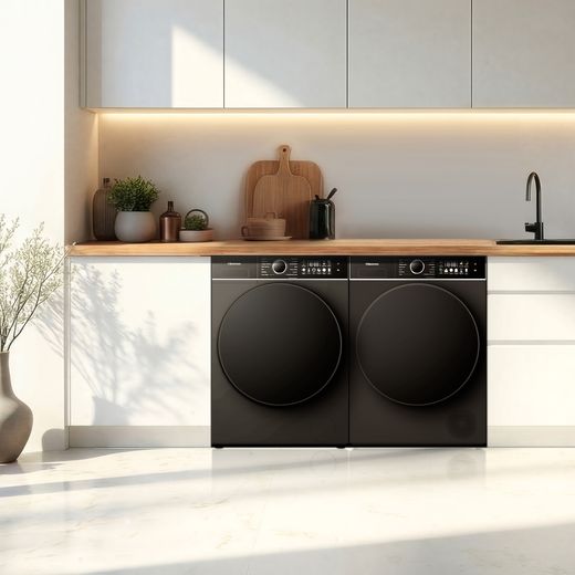 Hisense KitchenFit 3i Series WF3I9043BBFS2 9kg WiFi Connected Washing Machine with 1400 rpm - Black - machine in kitchen shot 