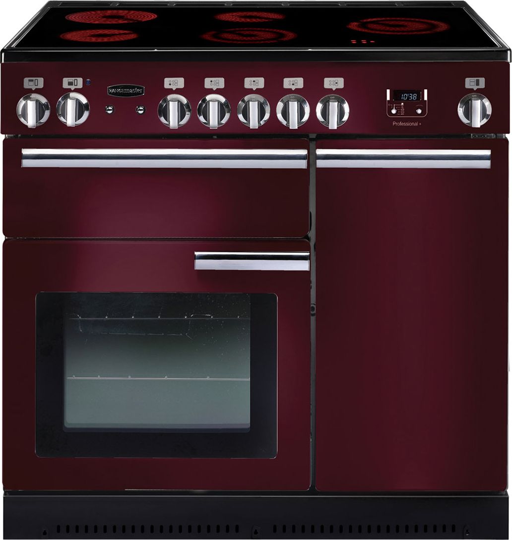 Rangemaster Professional Plus PROP90ECCY/C 90cm Electric Range Cooker with Ceramic Hob - Cranberry - A/A Rated, Red