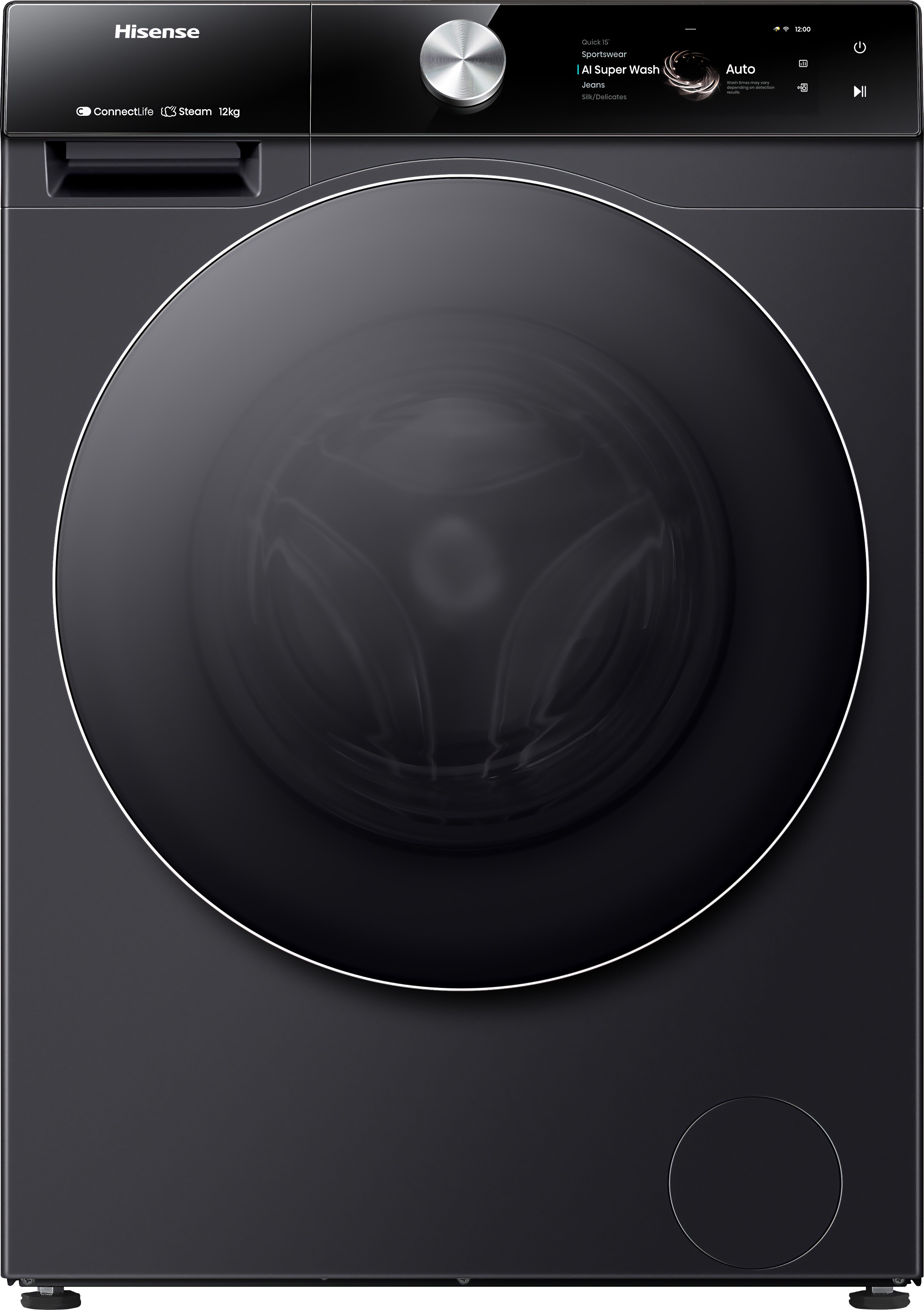 Hisense 7S Series WF7S1247BB 12kg WiFi Connected Washing Machine with 1400 rpm - Black - A Rated, Black