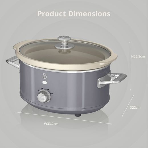 Swan Retro SF17021GRN 3.5 Litre Slow Cooker - Grey - Annotation - Dimeson shot