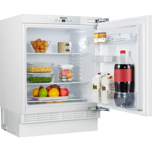 Hisense RUL178D4AWE Integrated Upright Fridge - White - Right perspective with door open shot