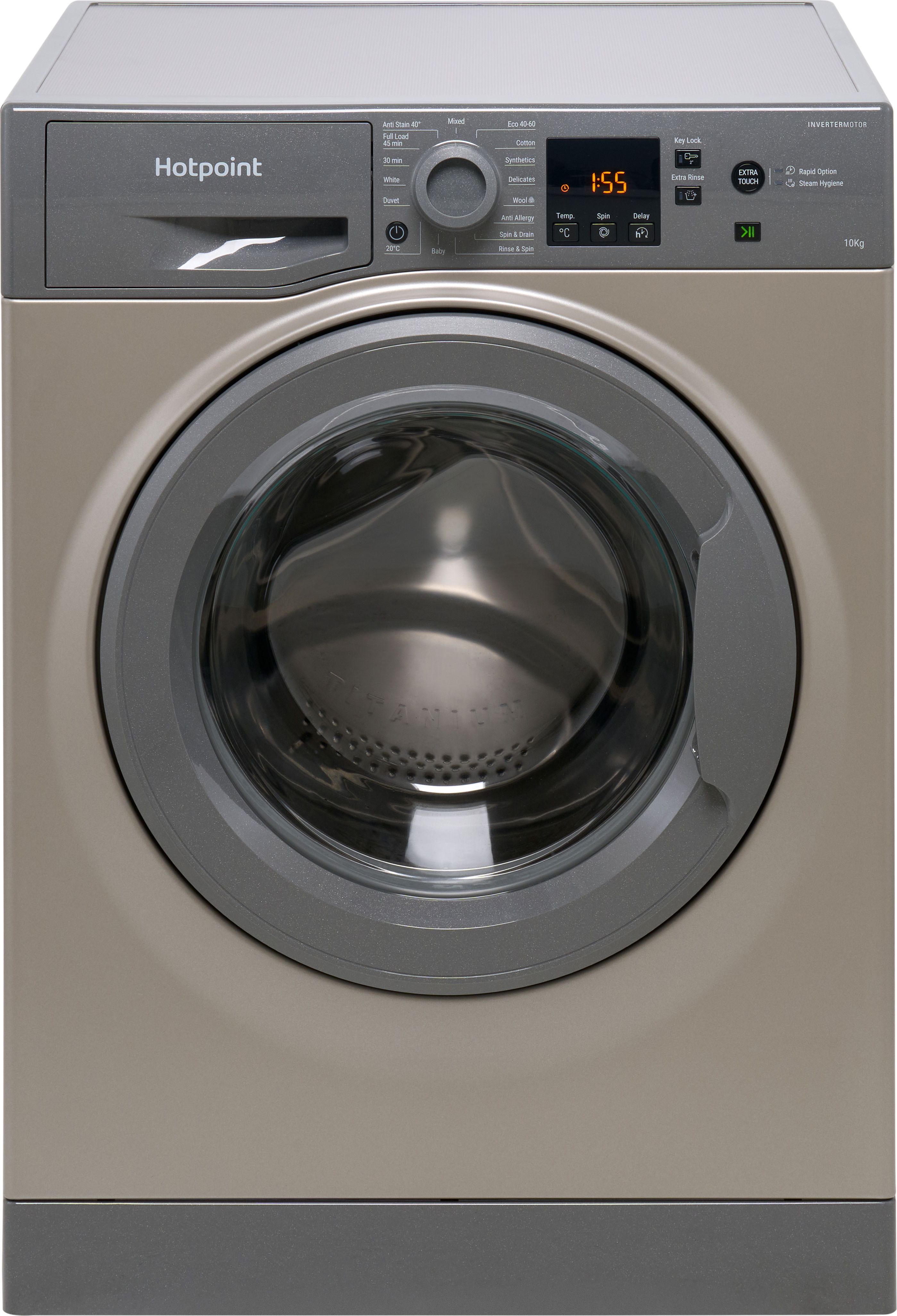 Image of Hotpoint Anti-Stain NSWM 1046 GG UK 10kg Washing Machine with 1400 rpm - Graphite - A Rated, Silver