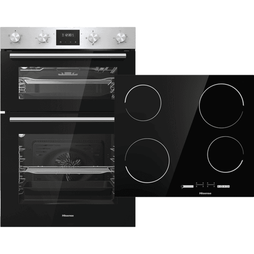 Hisense BI6095CXUK Built In Electric Double Oven and Ceramic Hob Pack - Stainless Steel / Black - A/A Rated