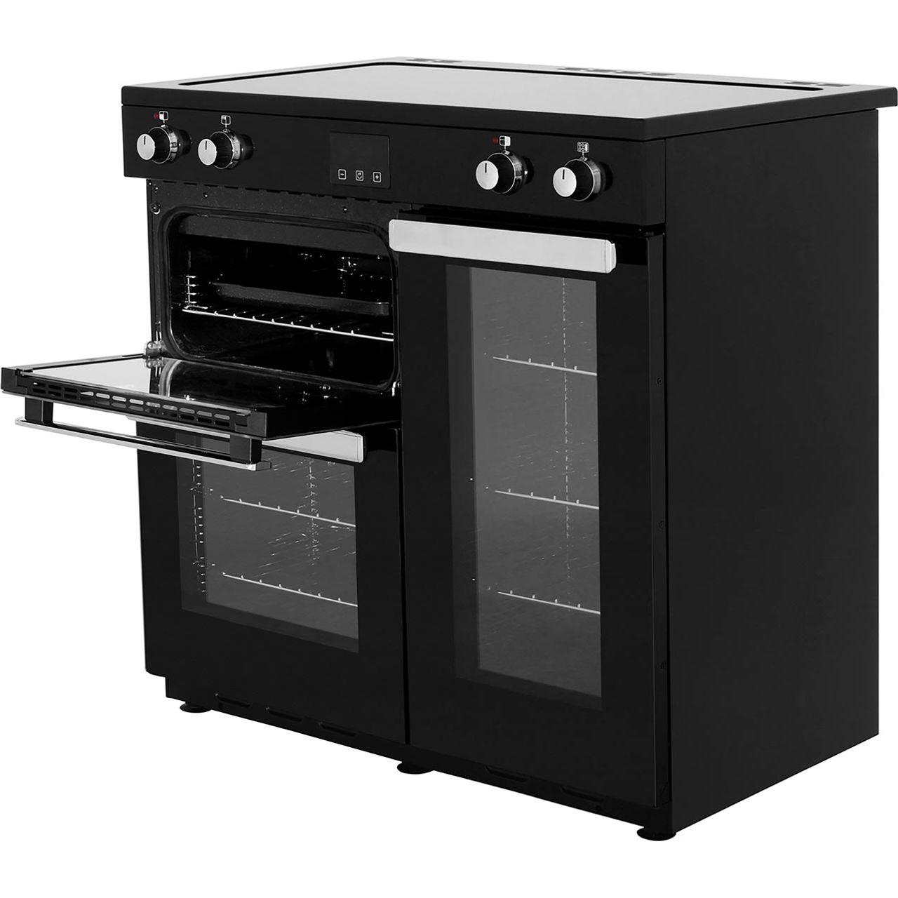 Stove, Black, Knob and Touch Control, Front, Enamel, Induction Hob Belling Cookcentre 90Ei Range Cooker with Induction Zone Ovens and Cookers Black 