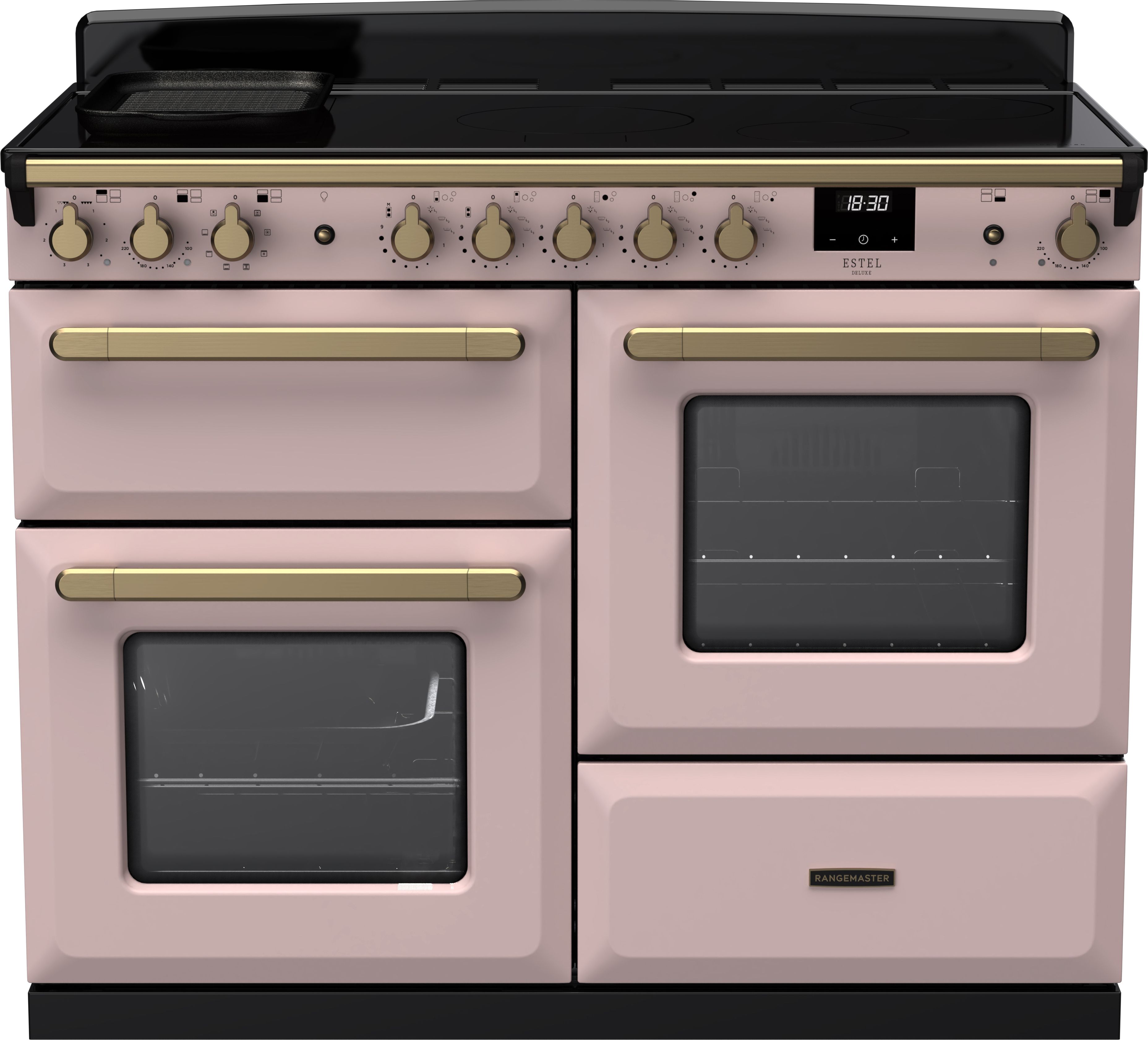 Rangemaster Estel Deluxe 110cm Electric Range Cooker - Induction Hob - 5 Zones - 2 Ovens - Pale Pink